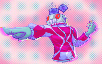 5_fingers ambiguous_gender bread clothing dotted_background fingers food for_a_head gesture green_hands hand_gesture logo not_furry pattern_background pointing red_sclera simple_background smile solo toast sugar_skull_byte humanoid object_head toaster_head 2023 artist_logo digital_drawing_(artwork) digital_media_(artwork) hi_res watermark