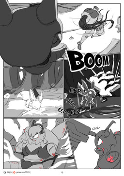 anthro blood bodily_fluids corruption explosion female feral gun machine ranged_weapon text weapon ttux3 nintendo pokemon pokemon_khronull chesnaught eevee generation_1_pokemon generation_6_pokemon pokemon_(species) absurd_res comic english_text hi_res url