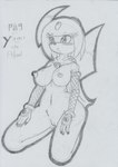 anthro anthrofied armwear big_breasts bodily_fluids breasts clothing female fishnet_armwear fishnet_clothing genital_fluids genitals hands_on_legs hands_on_thighs horn kneeling mostly_nude ninja nipples nude pokemorph pussy seiza sitting solo vaginal_fluids warrior lunaris_parukia nintendo pokemon yami_(lunaris_parukia) absol canid generation_3_pokemon mammal pokemon_(species) 2021 graphite_(artwork) traditional_media_(artwork)