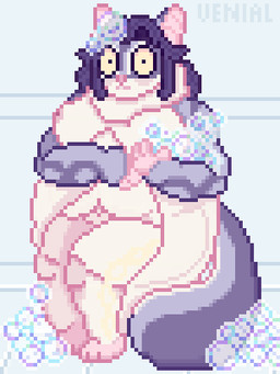 anthro bathing embarrassed female nude nude_anthro nude_female overweight shower slightly_chubby slightly_chubby_female solo tail thick_tail venial australian_possum mammal marsupial petaurid sugar_glider 3:4 digital_media_(artwork) low_res pixel_(artwork)
