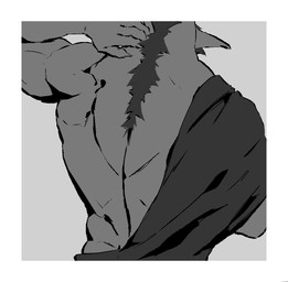 ambiguous_gender border claws clothed clothed_ambiguous clothed_humanoid clothing finger_claws hand_behind_own_head pointy_ears rear_view solo topwear torso_shot white_border kingarthur_i ambiguous_species humanoid 2023 digital_drawing_(artwork) digital_media_(artwork) greyscale half-length_portrait monochrome portrait