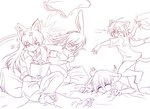 anthro book bra clothing female group pajamas panties pillow_fight play_fight reading sleepover tail underwear unimpressed young young_anthro jumpyneko beni misa rina_(jumpyneko) yuko domestic_cat felid feline felis lagomorph leporid mammal rabbit monochrome