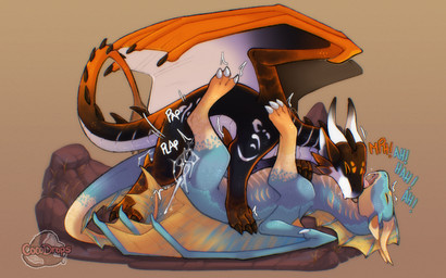 bite black_body black_scales blue_body blue_scales bodily_fluids cum cum_inside drooling duo female female_penetrated feral from_front_position genital_fluids hands_on_shoulders horn legs_around_waist lying male male/female male_on_top male_penetrating male_penetrating_female membrane_(anatomy) missionary_position moan neck_bite on_back on_top penetration pinned pinned_to_ground quadruped saliva scales sex text vaginal vaginal_penetration ventral_scales cocodrops_(artist) european_mythology mythology dragon mythological_creature mythological_scalie scalie western_dragon 16:10 widescreen