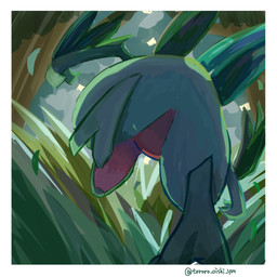 ambiguous_gender anthro butt butt_focus feet grass green_body leaf leaf_tail low-angle_view monobutt multicolored_body plant red_body semi-anthro solo tail two_tone_body worm's-eye_view tororo_oishi_ym nintendo pokemon generation_3_pokemon grovyle pokemon_(species) 1:1 hi_res
