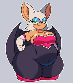 5_fingers anthro armwear back_wings bare_shoulders bat_ears belly big_belly big_breasts big_ears biped black_clothing black_leotard black_membrane black_nose black_wings blue_eyeshadow breasts cleavage clothed clothed_anthro clothed_female clothing collarbone curvy_figure elbow_gloves eyelashes eyeshadow female female_anthro fingers front_view glistening glistening_breasts glistening_eyelids glistening_eyes gloves green_eyes grey_background hair hand_on_hip handwear huge_belly huge_hips huge_thighs leotard lidded_eyes looking_at_viewer makeup membrane_(anatomy) membranous_wings mouth_closed navel_outline outline overweight overweight_anthro overweight_female pink_heart pupils simple_background skindentation smile smirk solo standing strapless_clothing strapless_leotard tan_body tan_inner_ear tan_skin thick_thighs three-quarter_view voluptuous voluptuous_anthro voluptuous_female white_clothing white_ears white_gloves white_hair white_handwear white_outline white_pupils wide_hipped_anthro wide_hips wings yeehawt0wn sega sonic_the_hedgehog_(series) rouge_the_bat bat mammal 2025 colored digital_media_(artwork) english_description portrait shaded three-quarter_portrait