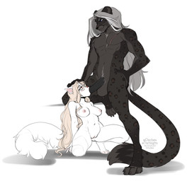 4_toes 5_fingers anthro anthro_on_anthro anthro_penetrated anthro_penetrating anthro_penetrating_anthro balls black_body black_fur countershading duo eyebrows eyelashes eyewear feet female female_penetrated fingers fur genitals glasses interspecies male male/female male_penetrating male_penetrating_female markings oral oral_penetration penetration penis sex smile spots spotted_body spotted_fur toes vulva white_body white_fur kittydee domestic_cat felid feline felis leopard mammal pantherine 2020 digital_media_(artwork) hi_res