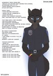 anthro belt black_body black_ears black_fur black_nose black_text blue_eyes bottomwear clothed clothing front_view fully_clothed fur fur_tuft iris male pupils solo text topwear tuft shiuk sylleath canid canine canis mammal wolf 2020 absurd_res english_text hi_res url