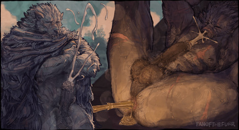 abs after_anal anal_hair anthro anus arm_scar armpit_hair asian_clothing balls big_penis biped blue_cape blue_clothing bodily_fluids body_hair butt cape chest_scar clothing colored_cum crossed_arms cum cumshot east_asian_clothing ejaculation erection exclamation_point eyes_closed facial_scar fangs fundoshi fur genital_fluids genitals glans grey_body grey_fur hairy_balls hands-free humanoid_genitalia humanoid_penis japanese_clothing leg_scar lying male mature_anthro mature_male muscular muscular_anthro muscular_male navel nude_anthro nude_male on_back penis perineum scar smegma snout snout_scar solo spread_legs spreading sweat sweaty_body teeth underwear unusual_bodily_fluids unusual_cum unusual_genital_fluids urine urine_fart urine_from_ass urine_in_ass vein veiny_penis watersports yellow_cum fanofthefurr elden_ring fromsoftware blaidd_(elden_ring) canid canine canis mammal wolf 2026 digital_drawing_(artwork) digital_media_(artwork) english_description hi_res