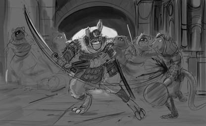 blood bodily_fluids female fight group katana male melee_weapon samurai sword violence warrior weapon doctordj elden_ring fromsoftware usagi_muso_(manwho) lagomorph leporid mammal murid murine rabbit rat rodent hi_res monochrome