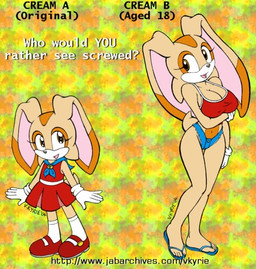 age_progression aged_up amber_eyes anthro big_breasts breasts camel_toe clothing comparison duo female nipple_outline size_difference small_breasts young young_anthro vkyrie sega sonic_the_hedgehog_(series) cream_the_rabbit lagomorph leporid mammal rabbit low_res