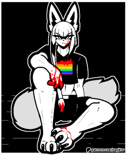 anthro blood blood_on_clothing blood_on_face bodily_fluids bottomwear brush claws clothed clothing crop_top femboy fur hair holding_object looking_at_viewer male nails paint paintbrush rainbow rainbow_flag rainbow_symbol shirt simple_background six-stripe_rainbow_pride_colors solo topwear white_body white_fur nagifur canvas_(nagifur) arctic_fox canid canine felid fox mammal true_fox 2d_animation animated digital_media_(artwork) loop monochrome pixel_(artwork)