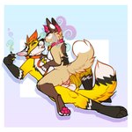 anthro collar drugs duo female leash male male/female marijuana sex stoned substance_intoxication yellow_body alienpoosy minmin thunder_fox canid canine felid feline fox mammal 1:1 hi_res