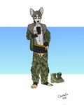 anthro barefoot boots boxers_(clothing) bulge cellphone clothing collar collar_tag combat_boots ears_up electronics feet footwear green_eyes grey_body half_naked holding_object holding_phone looking_at_object looking_at_phone looking_down male military_jacket military_pants military_uniform muscular muscular_anthro muscular_male phone shoes simple_background smartphone solo underwear uniform bartek22 brazilian_dawg_(ricthecusco) canid canine mammal hi_res