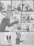 absurd_res after_sex anthro beverage canid canine clothed clothing coffee comic disney duo english_text female forehead_kiss fox fur furniture greyscale hi_res judy_hopps lagomorph leporid male mammal monochrome nick_wilde rabbit red_fox table text the_gory_saint true_fox url zootopia