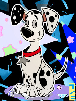 black_ears black_nose black_spots collar feral floppy_ears fur heterochromatic_ears male pink_inner_ear red_collar simple_background solo spots star textured_background toony white_body white_fur white_spots joesanchez 101_dalmatian_street 101_dalmatians disney dylan_(101_dalmatians) canid canine canis dalmatian domestic_dog mammal 3:4 hi_res