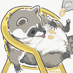 anus black_eyes black_nose chibi chips_(food) dot_eyes duo feral food grey_body humanoid_hands overweight simple_eyes sitting solo_focus tongue tongue_out white_body x_anus yencatx mammal procyonid raccoon 1:1 2022