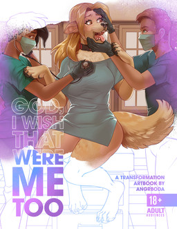 anthro black_lips black_nose breasts clothed clothing collar doctor female floppy_ears fluffy fluffy_tail group lips male medical_examination medical_instrument mid_transformation paws scientific_instrument shirt stethoscope tail tongue tongue_out topwear angrboda canid canine human mammal hi_res