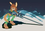 anthro boots brown_body brown_hair camo clothing eyewear female footwear glasses gun hair looking_at_viewer military_uniform oversized_weapon ranged_weapon red_eyes rifle shoes sniper_rifle solo uniform weapon speendlexmk2 fan_character kangaroo macropod mammal marsupial hi_res