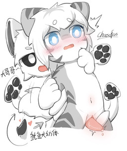 anthro blue_eyes duo fur genitals grey_body hair intersex intersex/male male maleherm maleherm/male penis sackless shota simple_background smile tentacles text white_body white_fur white_hair young cheesefries changed_(video_game) squid_dog_(changed) tiger_shark_(changed) aquatic canid canine canis cephalopod coleoid decapodiform fish goo_creature mammal mollusk shark chinese_text translated