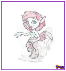 border breasts clothing female green_clothing green_eyes hair hooves looking_at_viewer open_mouth red_hair simple_background smile solo tail white_background white_border oliver_wade activision spyro_the_dragon elora animal_humanoid faun humanoid absurd_res concept_art hi_res official_art traditional_media_(artwork)