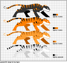 ambiguous_gender comparison feral group tail text chris_goodwin felid mammal pantherine tiger adobe_illustrator_(artwork) digital_media_(artwork) english_text model_sheet multiple_versions