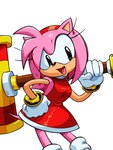 anthro clothing female gloves handwear micro_thighs open_mouth piko_piko_hammer simple_background solo thin_thighs kolsan sega sonic_the_hedgehog_(series) amy_rose eulipotyphlan hedgehog mammal 3:4 absurd_res hi_res