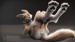 anthro collar feet fur genitals green_eyes legs_up lying male nude open_mouth penis realistic simple_background solo yellow_body yellow_fur furflection hufie(furflection) canid canine canis mammal wolf 3d_(artwork) digital_media_(artwork) hi_res