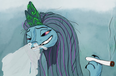 blue_body blue_fur blue_hair breath dreadlocks drugs female feral fur glowing glowing_markings hair horn marijuana markings purple_eyes red_eyes simple_background smile smoke smoke_from_mouth smoke_from_nose smoking solo stoned substance_intoxication pollyanna_payton asian_mythology disney east_asian_mythology mythology raya_and_the_last_dragon sisu_(ratld) dragon eastern_dragon mythological_creature mythological_scalie scalie hi_res shaded simple_shading sketch