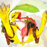 anthro anus bedroom_eyes cloacal_penis erection genitals holster holstered_pistol long_tongue male narrowed_eyes penis seductive solo spread_legs spreading thigh_holster tongue yellow_body lovespell bandai_namco digimon amphibian frog frogmon 1:1 hi_res