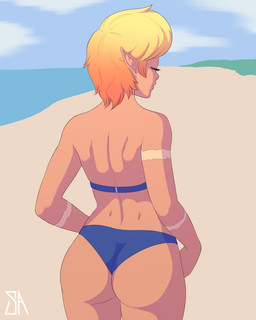 1_eye bikini butt clothing eyes_closed female hair humanoid_pointy_ears not_furry pointy_ears rear_view short_hair solo swimwear two-piece_swimsuit souladdicted viviana_(souladdicted) cyclops humanoid 2017 4:5 absurd_res hi_res