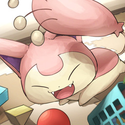 ambiguous_feral ambiguous_gender basket big_head container eyes_closed fangs featureless_legs feral fur happy head_turned inside multicolored_body multicolored_fur open_mouth open_smile pink_body pink_ears pink_fur pink_tail pink_tongue pointy_ears prick_ears purple_inner_ear puzzle_mat quadruped running smile solo tail tan_body tan_fur tan_tail teeth tongue toy toy_block two_tone_body two_tone_fur two_tone_tail spicyichizo nintendo pokemon felid feline generation_3_pokemon mammal pokemon_(species) skitty 1:1 2026 absurd_res hi_res shaded