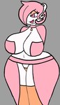 anthro astil_(nikuzi) big_breasts breasts clothed clothing collar female gardevoir generation_3_pokemon grey_background hair nintendo partially_clothed pink_eyes pink_hair pokemon pokemon_(species) simple_background solo unknown_artist white_body