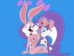 anthro breast_play breast_suck breasts duo ear_piercing female female/female nipples piercing sucking tail jrxt tiny_toon_adventures warner_brothers babs_bunny fifi_la_fume lagomorph leporid mammal mephitid rabbit skunk absurd_res hi_res