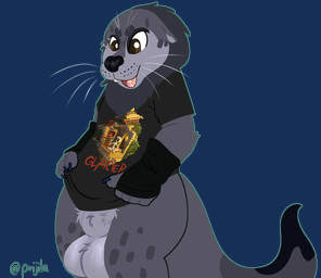 animal_genitalia anthro arm_warmers armwear balls band_merch big_balls black_clothing black_nose black_shirt black_tail_tip black_topwear blue_body blue_countershading blue_fur blue_mane body_hair bottomless bottomless_anthro bottomless_male canine_teeth clothed clothing countershading dipstick_tail fur genitals glistening glistening_balls glistening_genitalia grey_body grey_countershading hair male mane markings multicolored_body multicolored_fur open_mouth partially_clothed penis print_clothing print_shirt print_t-shirt print_topwear pubes sheath shirt simple_background small_ears smile solo spots t-shirt tail tail_markings teeth thick_thighs topwear transparent_background whisker_spots whiskers wide_hipped_anthro wide_hipped_male wide_hips legguflops monstercat_media pot_puijila mammal marine pinniped prehistoric_species puijila puijila_darwini seal alpha_channel digital_media_(artwork) hi_res nonbinary_(lore)