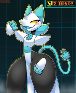 4_fingers anthro blush clothing electrical_plug_tail female fingers floating_hands huge_hips huge_thighs machine open_mouth outline small_waist solo text thick_thighs wide_hips yellow_eyes dongitos deltarune undertale_(series) tasque_manager darkner felid feline mammal robot robot_anthro 2021 absurd_res digital_media_(artwork) english_text hi_res