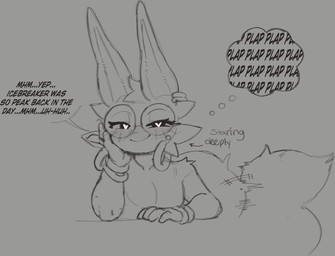 ambiguous_gender anthro black_eyes black_text blush closed_smile dialogue directional_arrow ear_piercing ear_ring eyebrows eyelashes eyewear fingers fluffy fluffy_tail fur glasses hand_on_cheek heart_pupils inner_monologue looking_at_viewer motion_lines mouth_closed piercing pupils ring_piercing smile solo speech_bubble tail talking_to_viewer text thinking white_pupils wristband cofficremer coffi_(cofficremer) canid canine fox mammal 2025 english_text hi_res