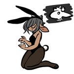 anthro biped black_clothing black_leotard bow_tie breasts broken_horn brown_body brown_fur bunny_costume claws clothed clothing costume eyes_closed fake_ears fake_tail female fur grey_hair grey_horn hair hooves horn inner_ear_fluff kneeling legwear leotard open_mouth pantyhose playboy_bunny playboy_outfit short_hair simple_background smile solo teeth tuft white_background manitka manitka_storm bovid bovine cattle mammal 1:1 2024 digital_media_(artwork) hi_res