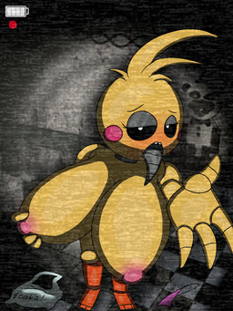 anthro anthrofied beakless big_breasts black_sclera blush breasts camera_view female huge_breasts looking_at_viewer machine nipple_fetish nipple_pinch nipple_play nipples non-mammal_breasts nude pinch pupils solo static tongue tongue_out toy white_eyes videojustin1999 five_nights_at_freddy's five_nights_at_freddy's_2 scottgames toy_chica_(fnaf) android animatronic avian bird chicken galliform phasianid robot 3:4 digital_media_(artwork)