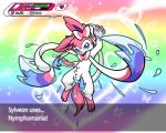 abstract_background blue_eyes bodily_fluids female feral fur genital_fluids genitals pink_body pink_fur pokemon_move pussy semi-anthro simple_background solo text vaginal_fluids white_body white_fur twotails nintendo pokemon eeveelution generation_6_pokemon pokemon_(species) sylveon 2015 5:4 absurd_res english_text hi_res