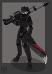 anthro armor big_gun blue_eyes fur gun male ranged_weapon solo standing weapon banana_art halo_(series) microsoft xbox_game_studios spartan_(halo) trameel_giovanni domestic_cat felid feline felis mammal absurd_res hi_res