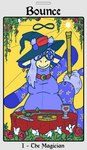 anthro badge bounce card card_template female fortune_telling magic_user magician major_arcana plushie solo tarot tarot_card the_magician_(tarot) witch run_rabbit_bounce animate_inanimate giraffe giraffid living_plushie mammal character_badge_(artwork) hi_res