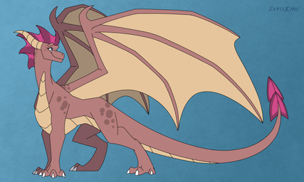 all_fours blue_eyes claws female feral horn pink_body simple_background smile solo tail wings zilonking activision mythology spyro_the_dragon ember_(spyro) dragon mythological_creature mythological_scalie scalie 2026 5:3 digital_drawing_(artwork) digital_media_(artwork) hi_res signature