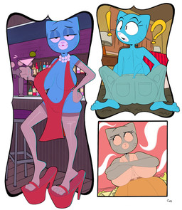 4_fingers 4_toes alcohol_bottle alternate_costume anthro armwear back_boob bar bare_shoulders barefoot bedroom_eyes belt belt_buckle bent_arm bent_legs beverage big_breasts big_butt big_eyes big_feet biped black_eyebrows black_eyes black_markings blue_body blue_breasts blue_ears blue_eyeshadow blue_fur blue_tail bottle bottomwear breasts breasts_apart brick_wall brown_armwear brown_belt brown_clothing brown_elbow_gloves brown_gloves brown_handwear brown_legwear brown_stockings buckle butt button_(fastener) carpet ceiling closed_smile clothed clothed_anthro clothed_female clothing cloud cocktail_glass container crossed_arms crouching cup curtains curved_eyebrows denim denim_bottomwear denim_clothing dress drinking_glass dutch_angle elbow_gloves eyebrows eyelashes eyeshadow facial_markings feet female fingers floor food footwear fruit fully_clothed fully_clothed_anthro fully_clothed_female fur furniture gem glass glass_container glass_cup glistening glistening_armwear glistening_clothing glistening_elbow_gloves glistening_eyelids glistening_eyes glistening_gloves glistening_handwear glistening_legwear glistening_stockings gloves green_bottomwear green_clothing green_jeans green_pants half-closed_eyes hand_on_hip hand_on_own_hip handwear head_markings head_turned high_heels holding_alcohol holding_beverage holding_container holding_cup holding_drinking_glass holding_glass holding_object huge_breasts huge_butt humanoid_hands inside internal_wall interrobang iris jeans jeans_only jewelry lamp legwear light_body light_fur lipstick long_eyelashes long_legs looking_aside looking_at_viewer low-angle_view makeup markings mature_anthro mature_female monotone_breasts monotone_tail mouth_closed multiple_outfits multiple_poses muzzle_(marking) narrowed_eyes navel necklace nightstand no_pupils olive_(fruit) open_mouth outside pants pants_only pearl_(gem) pearl_necklace pink_nose pink_tongue plant plantigrade pockets pointy_ears pose prick_ears raised_heel rear_view red_clothing red_dress red_footwear red_high_heels red_lipstick red_sky round_eyes round_head sagging_breasts seductive shirt shoes simple_background skimpy skimpy_dress skirt sky sleeveless_clothing sleeveless_shirt sleeveless_topwear smile smiling_at_viewer solo standing stockings stool surprised tail text three-quarter_view toes tongue topless topless_anthro topless_female topwear wall_(structure) whisker_markings white_background white_clothing white_clouds white_jewelry white_markings white_necklace white_sclera white_shirt white_topwear wide_eyed wide_hipped_anthro wide_hipped_female wide_hips window yellow_bottomwear yellow_clothing yellow_skirt coekj_(artist) cartoon_network the_amazing_world_of_gumball mary_senicourt domestic_cat felid feline felis mammal 2025 absurd_res artist_name digital_drawing_(artwork) digital_media_(artwork) hi_res