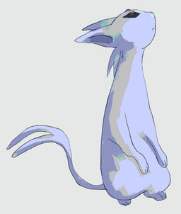 ambiguous_feral ambiguous_gender biped cheek_tuft facial_tuft feet feral forehead_gem forked_tail fur gem grey_background hindpaw looking_up mouth_closed paws purple_body purple_fur purple_tail simple_background solo tail tuft unusual_anatomy unusual_tail strawgoatcult nintendo pokemon eeveelution espeon generation_2_pokemon pokemon_(species) 2026 english_description full-length_portrait hi_res portrait shaded