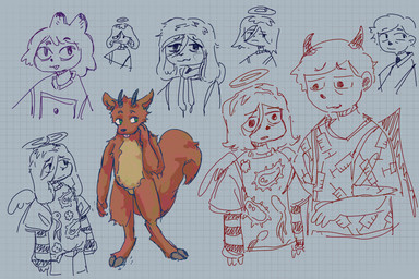 ambiguous_gender anthro clothed clothing duo female fully_clothed hair long_hair looking_at_viewer looking_back male short_hair tongue tongue_out dvoykin clinical_trial angel_martinez lee_smith angel bovid caprine goat hare human hybrid lagomorph leporid mammal rabbit rodent sciurid tree_squirrel 3:2 digital_media_(artwork) hi_res sketch