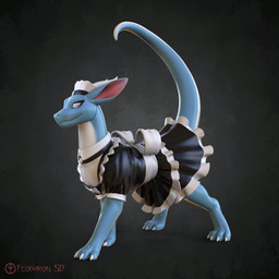 clothing female feral horn maid_uniform quadruped raised_tail smile solo tail uniform feodaron_sd mythology dragon mythological_creature mythological_scalie scalie wingless_dragon 1:1 3d_(artwork) digital_media_(artwork) hi_res