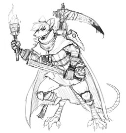 anthro blood bodily_fluids cleaver_(weapon) cloak clothed clothing cross digitigrade feet fire foot_wraps holding_object holding_torch jewelry knee_pads male melee_weapon polearm scythe solo torch weapon wraps guoh mammal murid murine rat rodent 2018 digital_drawing_(artwork) digital_media_(artwork) hi_res monochrome