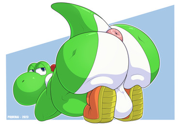 anthro anus ass_up backsack balls big_balls big_butt butt butt_focus clothing footwear footwear_only genitals green_body huge_butt looking_back male mostly_nude multicolored_body non-mammal_balls nude puffy_anus raised_tail rear_view shoes shoes_only smile solo tail tail_anus two_tone_body white_body pique_raj mario_bros nintendo green_yoshi yoshi 3:2 hi_res