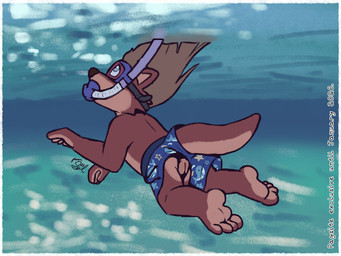 andromorph anthro clothed clothing genitals intersex snorkel solo swimming swimwear underwater upskirt vulva water young poorsal simon_(poorsal) mammal mustelid otter 4:3 trans_(lore) trans_man_(lore)