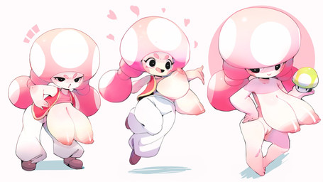 areola big_breasts black_eyes blush blush_lines blush_stickers boots bottomwear breasts brown_boots brown_clothing brown_footwear clothed clothing clothing_lift eyebrows female footwear fungus genitals green_mushroom hair heart_symbol huge_breasts jacket jumping mushroom nipples nude nude_female pants partially_clothed pink_clothing pink_eyebrows pink_hair pink_shirt pink_topwear red_clothing red_jacket red_topwear shirt shirt_lift shoes simple_background solo standing topwear vulva white_background white_bottomwear white_clothing white_pants sachsech205 mario_bros nintendo toadette elemental_creature elemental_humanoid fungi_fauna fungi_humanoid humanoid mushroom_humanoid 16:9 hi_res multiple_scenes widescreen